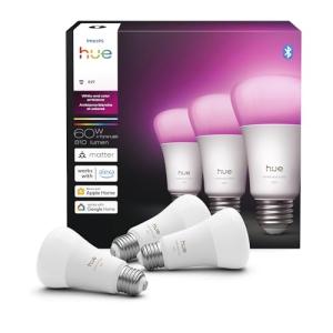 Philips Hue Smart LED A19 Bulb, White & Color Ambiance, E26 Base, 7.2W, Full Spectrum Light 1000K-20000K, 810 Lumens, Dimmable, Works with Alexa, Google,& Apple Home, 3pk