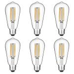 Gozelux Vintage LED Edison Bulbs 6W, Equivalent 60W Incandescent, Warm White 2700K, ST58 Antique LED Filament Bulbs with 90+ CRI, E26 Medium Base,Dimmable, Clear Glass, Pack of 6