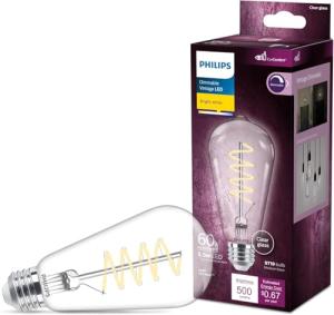 PHILIPS LED 60W ST19 1-Pack Vintage Edison Spiral Bright White (3000K) 500 Lumen (5.5W = 60W) Dimmable Clear Flicker-Free Light Bulb