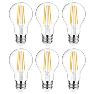 Ascher 60 Watt Equivalent, E26 LED Filament Light Bulbs, Warm White 2700K, Non-Dimmable, Classic Clear Glass, A19 LED Light Bulb with 80 CRI, Pack of 6