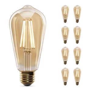 Feit Electric ST19 Vintage Edison LED Light Bulb, 60W Equivalent, Dimmable, 2100K Warm Light, 400 Lumens, Straight Filament Amber Glass Light Bulbs, 15,000-Hour Lifetime, ST19/VG/LED/2/4, 8 Pack