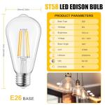 Brightown 6 Pack 6W LED Edison Light Bulbs