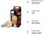 Philips Dimmable Amber Spiral Light Bulb, 60W Equivalent