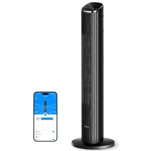 GoveeLife Black Tower Fan for Bedroom, 36" Smart Floor Fan with App/Voice Control, Temperature Sensor, 5 Modes 8 Speeds(25ft/s), 29dB Quiet Oscillating Fan for Office, 24H Timer, Auto Cooling