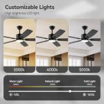 SUNMORY 52-Inch Black Ceiling Fan with Light