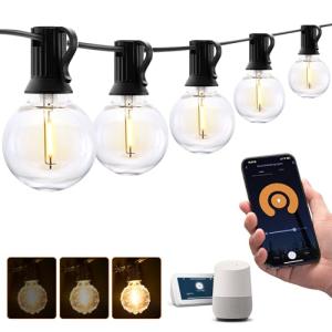 Smart 50Ft Outdoor String Lights with Dimmable Bulbs