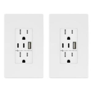 TOPGREENER 4.2A 3-Port USB Wall Outlet, 2-Pack