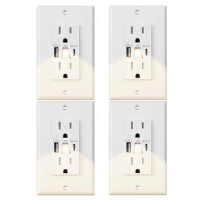 USB Wall Outlets with LED Night Lights (4 Pack)