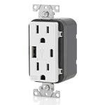 Leviton USB In-Wall Charger with Outlet, White
