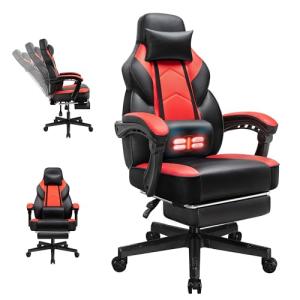 Ergonomic Gaming Chair with Footrest and Massage Support