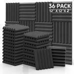 Black Acoustic Foam Panels - 12 x 12 x 2 Inches