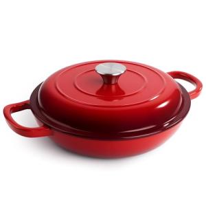 Red 3 Quart Enameled Cast Iron Braiser with Lid