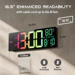 EASYERA 16.5" Digital Wall Clock with Bluetooth and RGB Lights