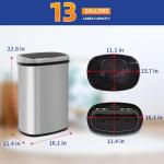 Automatic Touchless 13 Gallon Trash Can, Stainless Steel