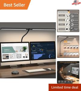 Pzloz Led Desk Lamp for Office Home - Eye Caring Architect lamp with Clamp,Dual Screen Computer Monitor Work Smart Light: 24W 5 Color Flexible Adjustable Lighting Table Lamp for Study Drafting