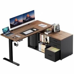 HUANUO Electric L Shaped Standing Desk with Drawers