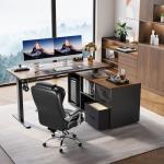 HUANUO Electric L Shaped Standing Desk with Drawers