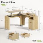 Bestier 55-Inch L Shaped Lift Desk - Natural Oak