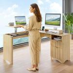 Bestier 55-Inch L Shaped Lift Desk - Natural Oak