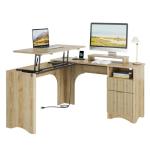 Bestier 55-Inch L Shaped Lift Desk - Natural Oak