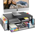 OPNICE 2-Tier Monitor Stand with Drawer and Holders