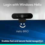 Logitech Brio 4K Webcam, Video Calling, Noise-Cancelling mic, HD Auto Light Correction, Wide Field of View, Works with Microsoft Teams, Zoom, Google Voice, Google Meet, PC/Mac/Laptop/MacBook/Tablet