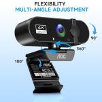 AOC 4k Webcam for PC with Microphone, Computer Camera with Noise Cancellation, Privacy Cover, 99° FOV, Plug & Play USB Webcam for Streaming, Conferencing, Zoom, Skype, Facetime, Laptop, PC, Skype