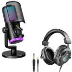 FIFINE USB Gaming Microphone and Headphones Set