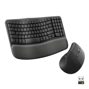 Logitech Wave Keys & Lift Vertical Mouse - Ergonomic Wireless Keyboard and Mouse Combo - with Cushioned Palm Rest, Easy-Switch, Bluetooth, for Multi-OS, Windows/Mac - Graphite