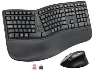 MEETION Ergonomic Keyboard and Mouse, Wireless Keyboard with Vertical Mouse, Split Curved Keyboard with Wrist Rest, Natural Typing USB Receiver Rechargeable Full Size, Windows/Mac/PC/Laptop, Large