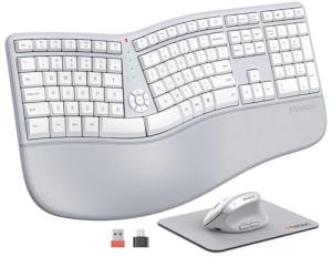 MEETION Ergonomic Keyboard and Mouse, Wireless Keyboard with Vertical Mouse, Split Curved Keyboard with Wrist Rest, Natural Typing Full Size, Windows/Mac/Computer/Laptop, Gray