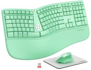 MEETION Ergonomic Wireless Keyboard and Mouse, Ergo Keyboard with Vertical Mouse, Split Curved Keyboard with Wrist Rest, Natural Typing Rechargeable Full Size, Windows/Mac/Computer/Laptop, Green