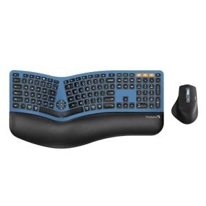 ProtoArc Ergonomic Wireless Keyboard Mouse, EKM01 Plus Full Size Ergo Bluetooth Keyboard Mouse Combo, Split Design, Wrist Rest, Multi-Device, Rechargeable, for Windows/Mac OS - Blue