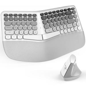 MOFII Wireless Ergonomic Keyboard & Mouse Combo – Split Curved Keyboard with Wrist Rest (All-Day Comfort) + Wireless Vertical Ergonomic Optical Mouse, Compatible with PC/Laptop/Desktop