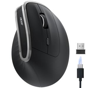 acer Ergonomic Mouse Wireless, Vertical Computer Mouse for Office, Ergo Mice Rechargeable for Right Hand, 2.4GHz USB Receiver, 800/1200/1600 DPI, 6 Buttons for Laptop, PC and Desktop