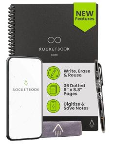 Rocketbook New Core Reusable Spiral Notebook, Executive Size 6x8.8, Black - Dotted Pages, App-Connected, Erasable, Durable Cover, Ideal for School, Work, and Creative Projects
