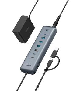 Anker USB-C Hub,11-in-1 10Gbps Data Hub with 4 USBA and 4 USBC Ports, 100W USBC PD-in, Card Reader, 2-in-1 USB Connector, for USBA and USBC Laptop, MacBook, iPad and More (65W Adapter Included)