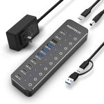 10-Port USB Hub with Touch Switches and Fast Charging