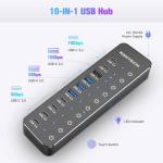 10-Port USB Hub with Touch Switches and Fast Charging