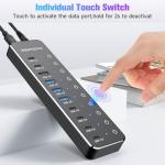 10-Port USB Hub with Touch Switches and Fast Charging