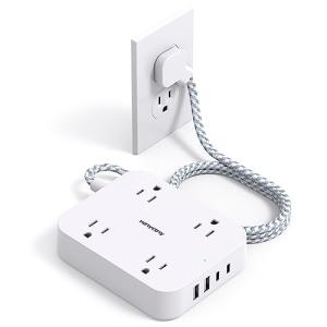 Flat Plug Power Strip with USB Charging Ports