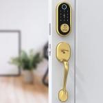Smart Front Door Lock Set - SMONET Fingerprint Deadbolt Keypad Front Door Lock with Handle Keyless Entry Keypad Handleset Biometric Digital Bluetooth Deadbolt Compatible with Alexa Gold
