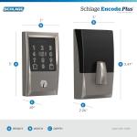 Schlage BE499WB CEN 619 Encode Plus WiFi Deadbolt Smart Lock, Keyless Entry Touchscreen Door Lock with Century Trim, Satin Nickel