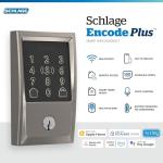 Schlage BE499WB CEN 619 Encode Plus WiFi Deadbolt Smart Lock, Keyless Entry Touchscreen Door Lock with Century Trim, Satin Nickel