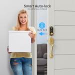 Smart Front Door Lock Set - SMONET Fingerprint Deadbolt Keypad Front Door Lock with Handle Keyless Entry Keypad Handleset Biometric Digital Bluetooth Deadbolt Compatible with Alexa Gold