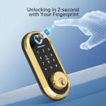 Smart Front Door Lock Set - SMONET Fingerprint Deadbolt Keypad Front Door Lock with Handle Keyless Entry Keypad Handleset Biometric Digital Bluetooth Deadbolt Compatible with Alexa Gold