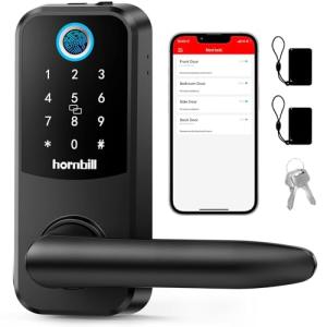 Hornbill Smart Lock Keyless Entry with Handle - Fingerprint Door Locks for Front Door - Keypad Electronic Digital Biometric Bluetooth Passcodes, Works with Alexa, App Control Touch Screen,Auto Lock