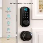WiFi Smart Door Lock Set: Hornbill Keyless Entry Door Lock Deadbolt with Handle Set Fingerprint Front Door Lock with 2 Knobs Alexa Bluetooth Remote Code Auto Lock for Home Hotel Security Black