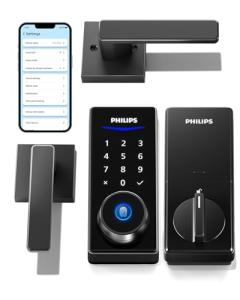 Philips Smart Lock with Handles, Keyless Entry Door Lock Set, Smart Door Lock with 2 Level Handles, Digital Keypad Deadbolt for Front Door, App Fingerprint PIN Code Unlocking, Auto Locking