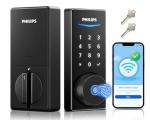 Philips Built-in WiFi Smart Lock, Keyless Entry Door Lock with App, Touchscreen, Indicator Light, Fingerprint Door Lock — Compatible with Alexa & Google, Splash-Proof Design, Includes 8 Batteries